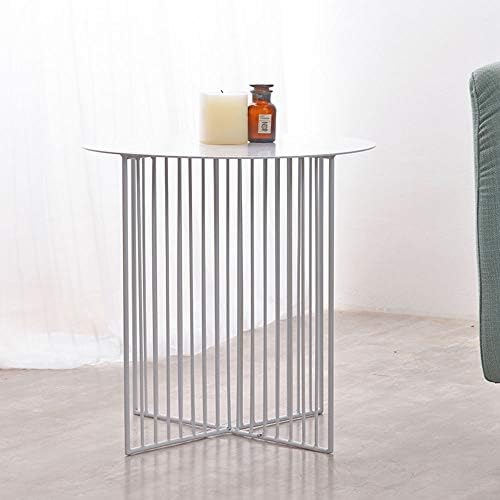 Telephone Table, Nordic Simplicity Sofa Side Table Round Metal Coffee Table Telephone Table Balcony Leisure Table Potted Plant Rack(Color:White,Size:4545CM)