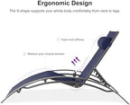 PURPLE LEAF Pool Lounge Chaise Set of 3 Outdoor Lounger Chair, Navy Blue | 2 Chaise + 1 Table, Aluminum Frame, Adjustable Headrest & 5 Recline Angles, Stackable, UV Textilene Fabric, S-Curve Backrest