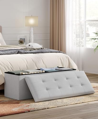 OS MOTOR Folding Storage Ottoman Bench, Light Gray, 43 Inches | Multi-Functional Ottoman Foot Rest, End of Bed Bench, Storage Chest, Living Room, Bedroom, Hallway, Entryway, 600 lb Capacity