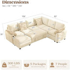 Ihanherry 106-inch Large L-Shaped Sectional Sofa Bed, 7-Seater Convertible Pull Out Sleeper with Storage Ottoman, 4 Pillows & USB Charging Ports, Premium Chenille Fabric for Big Living Room（Beige）