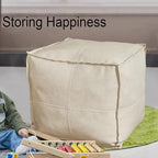 Louis Donné 17.7 Inch Unstuffed Square Pouf Ottoman Cover, Handmade Faux PU Leather Foot Rest Cover, Storage Floor Chair Cushion Case,White Decorative Pouf for Living Room Home,Only Cover No Filler