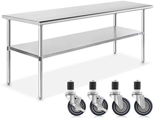 GRIDMANN NSF Stainless Steel Work & Prep Table 60 x 30 Inches with Caster Wheels and Under Shelf for Restaurant, Home, Hotel