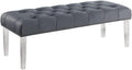Yafelle 48” Velvet Upholstered Glam Bench with Button Tufted Seat, Silver Nailhead Trim, and 4 Clear Acrylic Legs, Elegant Entryway, Bedroom, or Dining Room Accent Seating, (Grey)