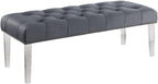 Yafelle 48” Velvet Upholstered Glam Bench with Button Tufted Seat, Silver Nailhead Trim, and 4 Clear Acrylic Legs, Elegant Entryway, Bedroom, or Dining Room Accent Seating, (Grey)