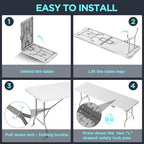 Folding Table Picnic Table, 8 ft Camping Table with Handle and Safety Locks | Foldable Portable Dining Table, Heavy Duty HDPE Plastic, Indoor Outdoor for Camping, Picnic and Party