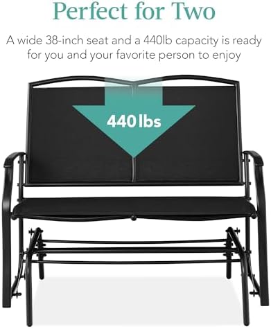 Best Choice Products 2-Person Outdoor Patio Swing Glider Steel Bench Loveseat Rocker for Deck, Porch w/Textilene Fabric, Steel Frame - Black