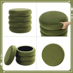 Flouki 19.5" Storage Ottoman Round, Vanity Stools for Bedroom, Velvet Pouf Ottoman with Removable Lid, Modern Ottomam Stool for Girls Women, Foot Stool for Living Room, Green