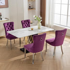 Velvet Dining Chairs Set of 4, Tufted Upholstered High Wingback Chairs with Nailhead Trim & Pull Ring, Silver Stainless Steel Legs for Dining Room, Sillas de Comedor, Purple
