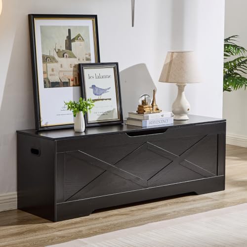 55.1" Storage Bench,Storage Chest for Entryway, Mudroom & Bedroom | 55.1L”x15.7W”x19.1H” Wooden Storage Bench,Storage Trunk with 2 Safety Hinges,Supports 220 lb,Easy Assembly( Black)
