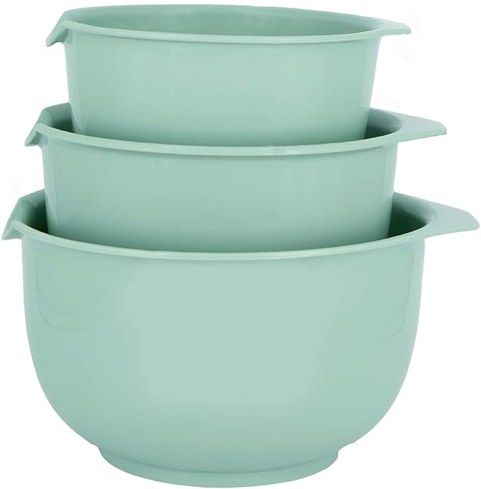 GLAD Mixing Bowls with Pour Spout, Set of 3 | Nesting Design Saves Space | Non-Slip, BPA Free, Dishwasher Safe Plastic | Kitchen Cooking and Baking Supplies, Sage Green