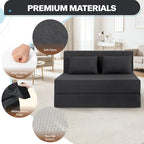 Fvkind Folding Futon Couch, Convertible Sleeper, Standard Size, Dark Grey | Ribbed Corduroy Fabric - Foldable Guest Bed - Bedroom & Living Room - Adults & Visitors - Easy Fold Storage