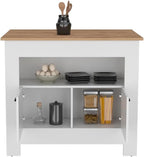 Kitchen Island Geneva, White/Macadamia with Spacious Workspace and Ample | 40.5" x 27.5" Macadamia countertop with ample storage and engineered wood frame