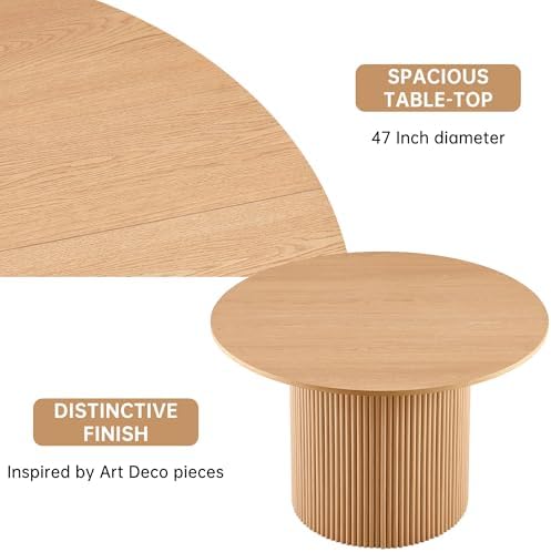 NORDICANA 5-Piece Wooden Round Dining Room Table and Chair Set, 47-Inch Kitchen Table with Barrel Chairs for 4, Brown Upholstered Sherpa Dining Set, MDF Core with Oak Finish