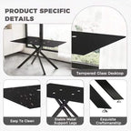 51.18" W Glass Dining Table Set for 4, Modern Rectangular Glass Kitchen Table with Black Table-top, 4 PU Leather Chairs with Black Legs, for Dining Room, Home - Dark Grey