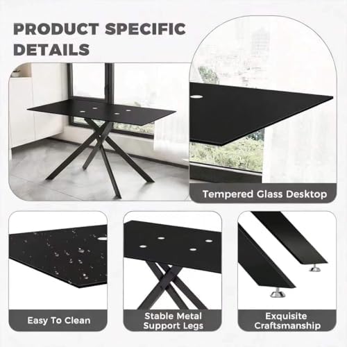 51.18" W Glass Dining Table Set for 4, Modern Rectangular Glass Kitchen Table with Black Table-top, 4 PU Leather Chairs with Black Legs, for Dining Room, Home - Dark Grey