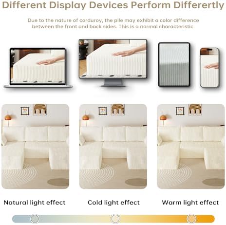 108" U-Shape Modular Sectional Cloud Cream Couch with Ottoman, Deep Seat Couch with Oversized Chaise Lounge, Comfy Flannel Fabric Sofa for Living Room Bedroom Apartment