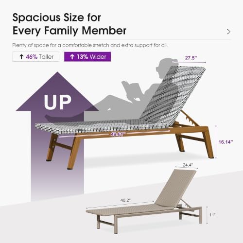 PURPLE LEAF Outdoor Chaise Lounge Chair Wood Grain Aluminum Set of 2, White | 3-Year Color Retention PE Rattan, 2.4" Thickened Aluminum Frame, 16.14" Knee-Friendly Height, French-Inspired Style