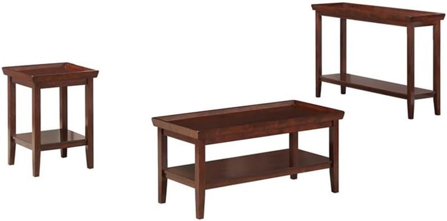 Pemberly Row Modern End Table, Espresso Wood Finish, 26" H x 18" W x 18" D, Solid Rubberwood Construction, Raised Tray Top with Bottom Shelf, Tapered Legs, Indoor Living Room Furniture