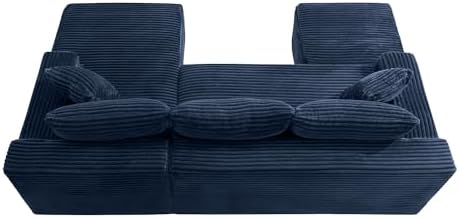 Blue Oversized Sectional Couches with Ottoman. Right Face Chaise | L shaped modular sofa, Cloud soft cushion with foam, Breathable pet-friendly, Side storage pocket, No assembly required.