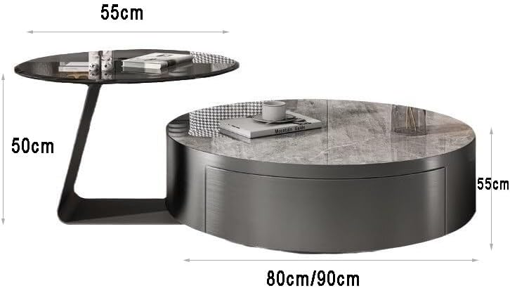 Coffee Tables Rock Slab Coffee Table, Simple Living Room, Italian-Style Small Apartment, Round Side Table, Tea Table Coffee Tables for Living Room(90x90x32cm)