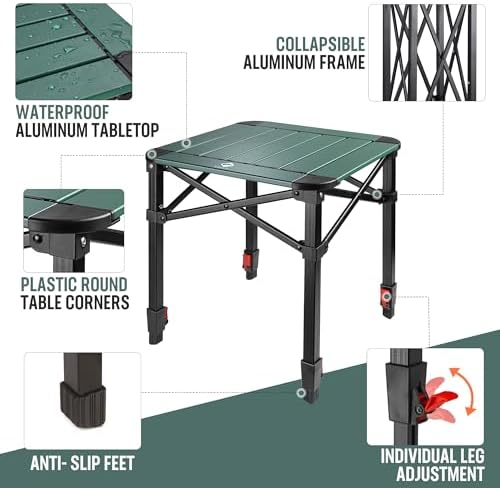 VILLEY Folding Camping Square Table, Portable Aluminum Table, Medium | Lightweight & Portable, Adjustable Square Table with Carry Bag for Camping, Picnic, BBQ, Backyard & Outdoor Use