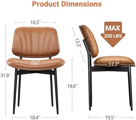 YaFiti Dining Chairs Set of 2, Mid Century Modern PU Leather Kitchen Chairs | Ergonomic Walnut Backrest, Upholstered Waterproof PU Leather Seat, Stable Metal Legs, Adjustable Footpads, Light Tan Scallop