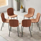Small Dining Chairs Set of 6, Modern Mid Century Faux Leather Dining Room Chairs with Black Metal Legs, Kitchen Home Living Room Restaurant Apartment, Space-Saving, Brown