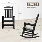 LUE BONA Outdoor Rocking Chairs Set of 2, Weather Resistant Poly Plastic Rocker, 350lb Heavy Duty, Oversized Porch Rocker for Adult, High Back Smooth for Outdoor & Indoor, Black