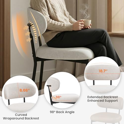 Upholstered Dining Chairs Set of 4, Modern Fabric Kitchen Chairs with Curved Backrest and Cushioned Seat, Sturdy Metal Legs, Modern Dining Chairs for Kitchen Dining Room, Living Room,Beige