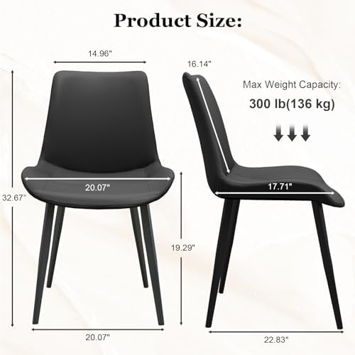 Black Dining Chairs Set of 8, Mid Century Modern Faux Leather Kitchen Chairs, Comfy Upholstered Dinner Chairs with Durable Metal Legs for Dinning Room Living Room Kitchen, Black