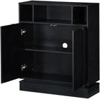 Small Sideboard Buffet Cabinet with Storage, 31.7" Farmhouse Accent Cabinet with 2 Doors, Adjustable Shelves and Open Shelf for Dining Room, Kitchen, Living Room and Entryway, Black