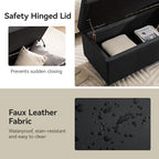 WUTUTUEE 41" Faux Leather Storage Ottoman, Stitch Tufted Rectangle Upholstered End of Bed Storage Bench, Entryway Large Couch Ottoman with Wooden Legs, Dark Black