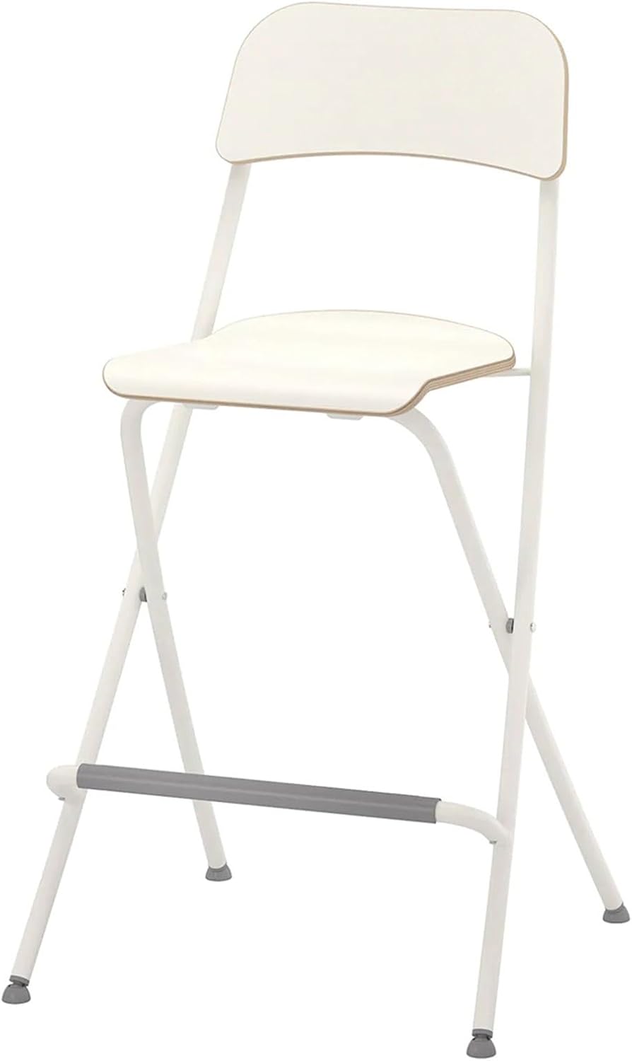 25in/29in Folding Breakfast Bar Stool, Modern Foldable Wooden Seat Tall Chair with Back and Footrest, Collapsible Counter Height Stool for Dining Room Kitchen Balcony Living Room ( Color : White , Siz