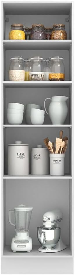 Madesa Hazel 3 Door Pantry Kitchen Storage Cabinet with 5 Compartments 89 Inch Tall Wooden Organization Unit - White
