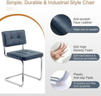Zesthouse Faux Leather Dining Chairs Set of 6, Industrial Metal Chairs with Stainless Chrome Legs, Mid Century Modern Cesca Chair for Kitchen & Dining Living Room, Upholstered Armless Chair, Blue