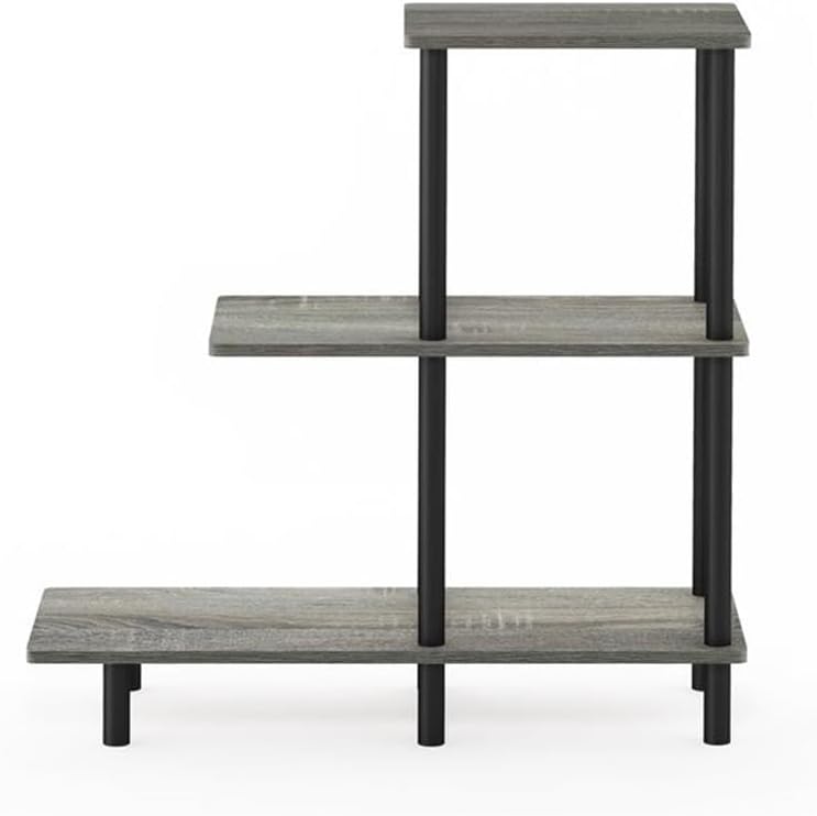 Pemberly Row Turn-N-Tube 3-Tier Engineered Wood Sofa Side Table, 32.64 in Tall, French Oak Gray Finish, Modern Design, Sturdy Storage Shelves, Rounded Corners, Living Room or Office Use