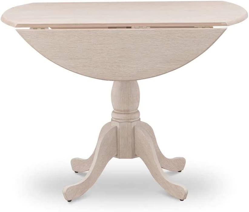 East West Furniture DMT-ABC-TP Dublin Kitchen Dining Table - a Round Wooden Table Top with Dropleaf & Pedestal Base, 42x42 Inch, Wirebrushed Buttercream | Kitchen