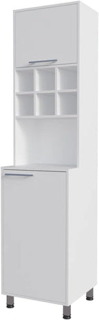White Kitchen Pantry with Pneumatic Doors and Open Storage