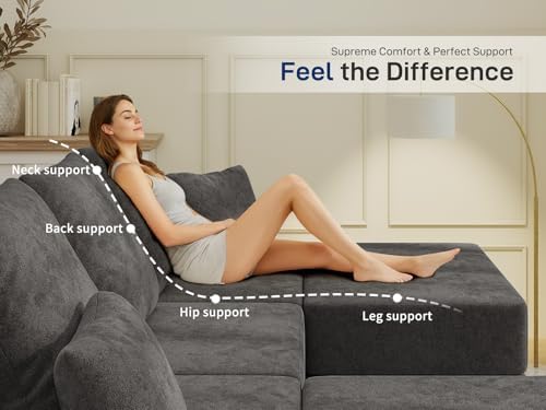 Cloud Modular Sectional Sofa, Comfy Couch for Living Room, Modern L-Shaped Couch with Reversible Chaise, Customizable Sleeper Sofa Bed with Non Slip, No Assembly & Deep Seat, Dark Grey