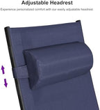PURPLE LEAF Pool Lounge Chaise Set of 3 Outdoor Lounger Chair, Navy Blue | 2 Chaise + 1 Table, Aluminum Frame, Adjustable Headrest & 5 Recline Angles, Stackable, UV Textilene Fabric, S-Curve Backrest