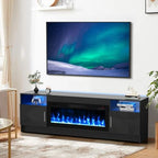 BREEZEHEAT Electric Fireplace TV Stand with 36 inch Fireplace Up to 80" TVs-Led Entertainment Center with High Glossy Doors-70 inch TV Cabinet, Modern Media Console for Living Room(Black)