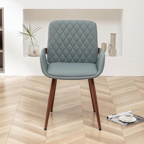 LUNLING Mid Century Modern Faux Leather Dining Room Chairs Set of 4,Upholstered Seat Metal Legs Chairs Blue Faux Leather Kitchen Chair Reception Room Chair,4PCS