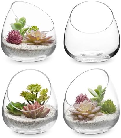 MyGift 5 Inch Premium Clear Glass Air Plant Terrarium, Tealight Candle Holder, Succulent Cactus Plant Vase, Set of 4