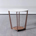 Telephone Table, Marble Surface Telephone Table,Sofa Round Side Table,Small Metal Coffee Table in The Living Room,Brushed Stainless Steel Bracket,Thickened Solid Base