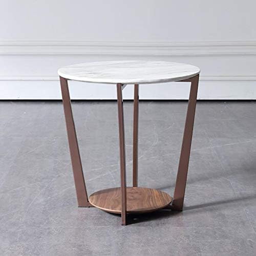 Telephone Table, Marble Surface Telephone Table,Sofa Round Side Table,Small Metal Coffee Table in The Living Room,Brushed Stainless Steel Bracket,Thickened Solid Base
