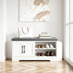 Farmhouse Shoe Storage Bench with 3-in-1 Entryway Storage & Padded Seat | 39.6" Wide Entryway Bench with Adjustable Shelves, Shoe Organizer & Side Storage Rack for Living Room, Bedroom, White