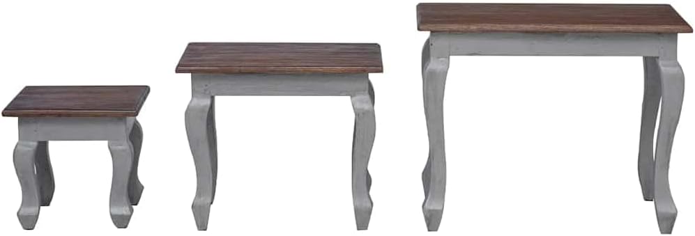 Nesting Table Set 3 Pieces Solid Mahogany Wood | Antique Style, Handmade, Vintage Finish, Space Saving, Living Room Accent