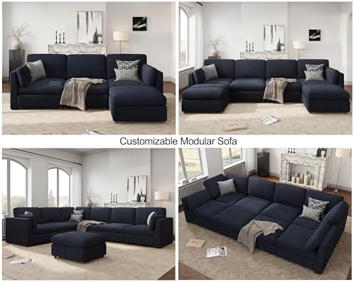 Oversized Modular Sectional Sofa U-Shaped Cloud Couches Blue | 9 Seater Large Deep Seat Couch Luxury Sectional Couches for Living Room, Solid Wood Frame, Removable Washable Cover