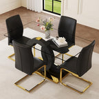 63" Glass Dining Table Set for 4, Modern Dining Table Set for 4, Tempered Glass Tabletop with Black OC-Shaped Legs and Gold Base, Black Gold Kitchen Table Set with 4 Cantilever Upholstered Chairs