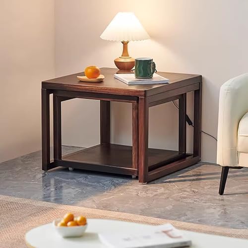 2 Piece Solid Walnut Wood Nesting Tables, Modern Square Stackable Coffee & Side Table Set, Pre-Assembled Space-Saving End Tables